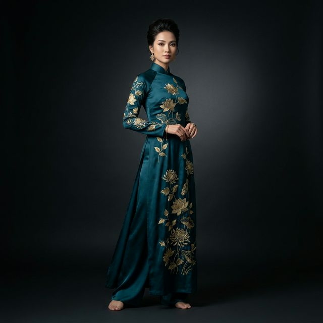 Áo Dài Thảo Nguyên — Lụa Thêu Vàng Cao Cấp